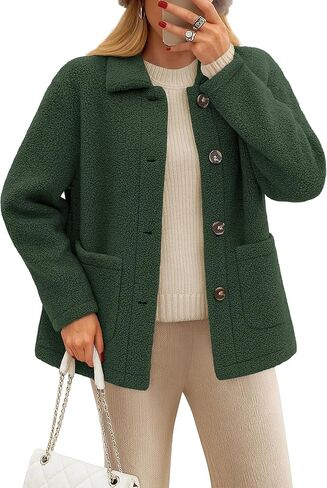 YUCOLEN Womens Fuzzy Fleece Jacket Button Down Long Sleeve Outwear Winter Sherpa Coatsr with Pockets in Saudi Arabia