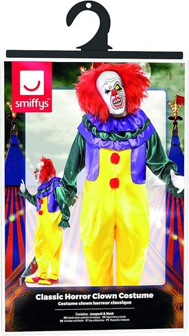 زي المهرج الرعب الكلاسيكي للرجال من Smiffys، بذلة وقناع، سيرك سينيستر، الهالوين، مقاس L، 24376 in Saudi Arabia