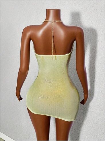 فستان Winkbay النسائي ذو الرسن المكشكش القصير للصيف بسلسلة مقصوصة من Bodycon غير متماثلة للحفلات والنوادي in Kuwait