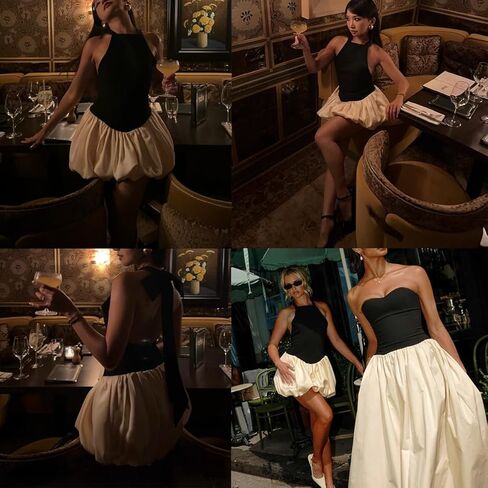 Clispiy Women Bubble Halter Mini Dress Ruffle Balloon Backless Puffy Dress in Saudi Arabia