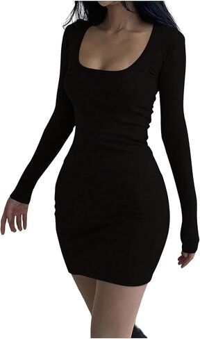 SOLY HUX Women's Square Neck Long Sleeve Slimming Dress Fall Going Out Mini Pencil Dresses in Saudi Arabia