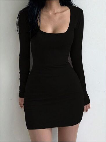 SOLY HUX Women's Square Neck Long Sleeve Slimming Dress Fall Going Out Mini Pencil Dresses in Saudi Arabia
