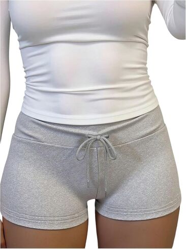 SHENHE Women's Micro Sweat Shorts Y2K Low Rise Drawstring Waist Bodycon Workout Mini Shorts in Kuwait
