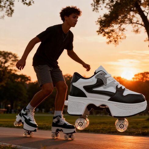 ANEFUN 4 Wheel Pop-Up Roller Skate Shoes for Women Men Girls Boy Fashion Outdoor Indoor Quad-Skates for Kids & Adults in Saudi Arabia