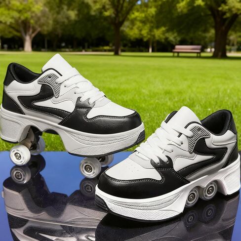 ANEFUN 4 Wheel Pop-Up Roller Skate Shoes for Women Men Girls Boy Fashion Outdoor Indoor Quad-Skates for Kids & Adults in Saudi Arabia