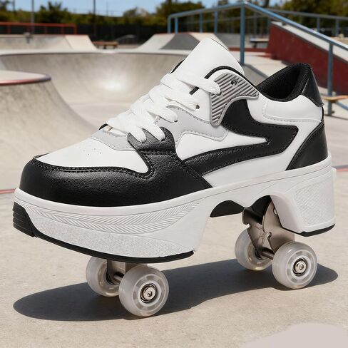 ANEFUN 4 Wheel Pop-Up Roller Skate Shoes for Women Men Girls Boy Fashion Outdoor Indoor Quad-Skates for Kids & Adults in Saudi Arabia