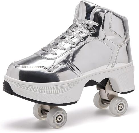 ANEFUN 4 Wheel Pop-Up Roller Skate Shoes for Women Men Girls Boy Fashion Outdoor Indoor Quad-Skates for Kids & Adults in Saudi Arabia