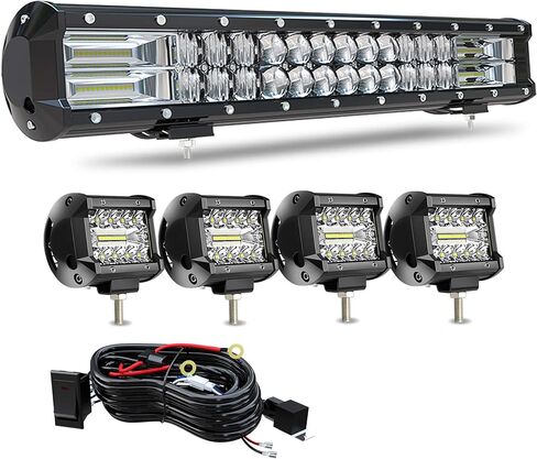 5D Curved 52Inch Led Light Bar+2X 4Inch Amber & White 6 Modes Strobe Flashing Led Cube Pods W/Wiring Kit for UTV ATV 4WD Truck in Saudi Arabia