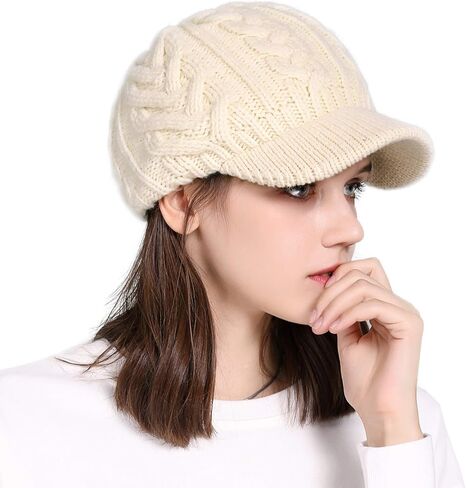 Comhats Winter Knitted Beanie Visor with Brim Newsboy Hats for Women Wool Fashion Ladies Cold Weather Warm Dark Black Medium in Saudi Arabia