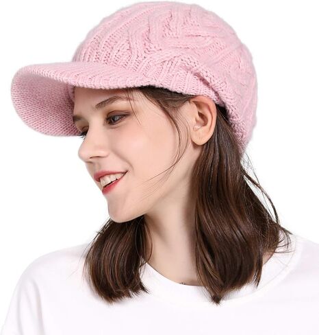 Comhats Winter Knitted Beanie Visor with Brim Newsboy Hats for Women Wool Fashion Ladies Cold Weather Warm Dark Black Medium in Saudi Arabia