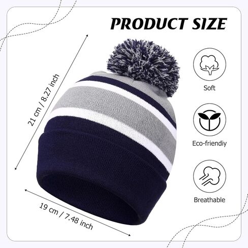 Shihanee Striped Beanie with Pom for Men and Women Soft Acrylic Knit Cuffed Warm Beanie Cap Winter Hat Outdoor Multicolor in Saudi Arabia