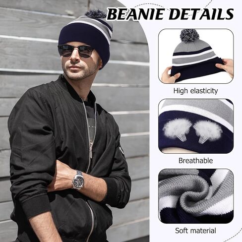 Shihanee Striped Beanie with Pom for Men and Women Soft Acrylic Knit Cuffed Warm Beanie Cap Winter Hat Outdoor Multicolor in Saudi Arabia
