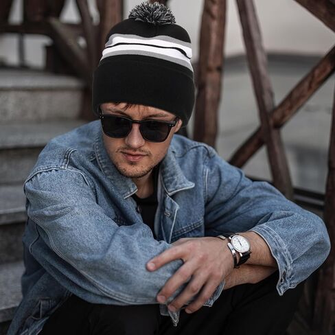 Shihanee Striped Beanie with Pom for Men and Women Soft Acrylic Knit Cuffed Warm Beanie Cap Winter Hat Outdoor Multicolor in Saudi Arabia