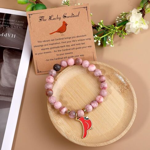 Cardinal Bracelet for Women, Memorial Sympathy Jewelry Gift Beads Bracelet with Red Cardinal Charm for Loss of Loved One in Heaven in Saudi Arabia