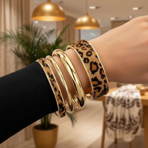 NOVYRA Leopard Bangle Bracelets for Women Layered Cheetah Print Cuff Statement Bracelets Trendy Cheetah Jewelry Accessories For Women in Saudi Arabia