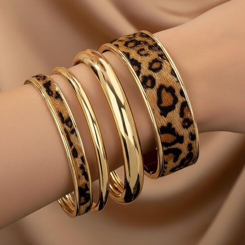 NOVYRA Leopard Bangle Bracelets for Women Layered Cheetah Print Cuff Statement Bracelets Trendy Cheetah Jewelry Accessories For Women in Saudi Arabia
