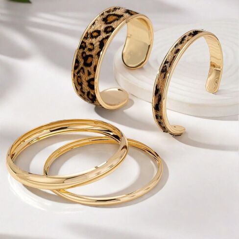 NOVYRA Leopard Bangle Bracelets for Women Layered Cheetah Print Cuff Statement Bracelets Trendy Cheetah Jewelry Accessories For Women in Saudi Arabia