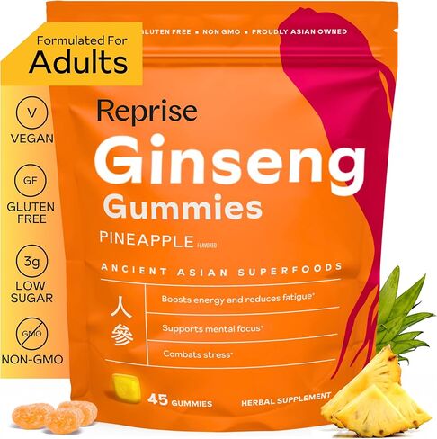 Ginseng Gummies for Adults | Korean Ginseng Supplement for Men and for Women | 240 mg Red Ginseng Gummy | Energy Gummies for Memory, and Immunity | Reduced Sugar Ginseng Chews, 45 Gummies in Saudi Arabia