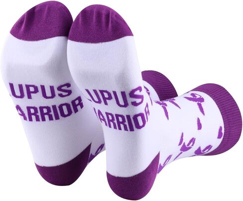 PWHAOO 1 Pair Lupus Awareness Socks Lupus Warrior Socks Lupus Purple Ribbon Gift in Saudi Arabia