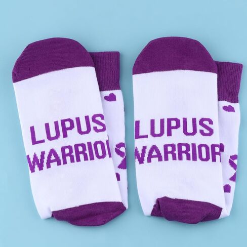 PWHAOO 1 Pair Lupus Awareness Socks Lupus Warrior Socks Lupus Purple Ribbon Gift in Saudi Arabia