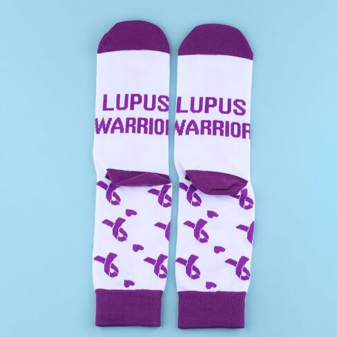 PWHAOO 1 Pair Lupus Awareness Socks Lupus Warrior Socks Lupus Purple Ribbon Gift in Saudi Arabia