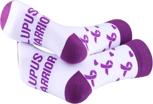PWHAOO 1 Pair Lupus Awareness Socks Lupus Warrior Socks Lupus Purple Ribbon Gift in Saudi Arabia
