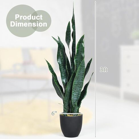 HAPPYGRILL Artificial Snake Plant, 3 FT Fake Sansevieria Plant with 20 Thick Leaves, Faux Floor Plant in Black Pot for Living Room Home Office Indoor Decoration, Green (1) in Saudi Arabia