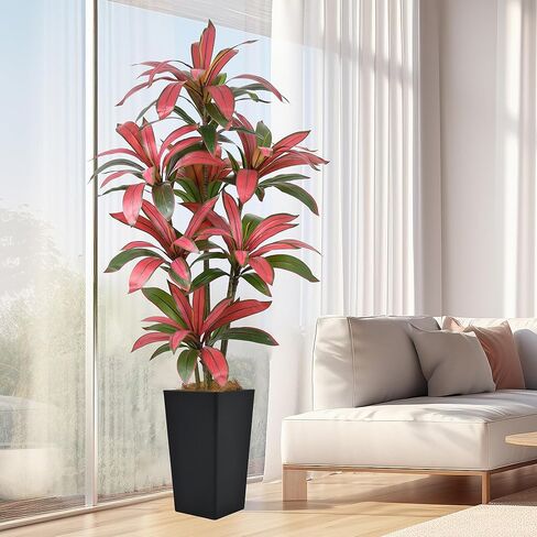 شجرة دراكاينا الاصطناعية بطول 5 أقدام (60 بوصة) شجرة حرير صناعية مع زارع أبيض طويل القامة، نباتات صناعية بوعاء أرضية وهمية للمنزل والمكتب وغرفة المعيشة وديكور داخلي وخارجي (5 أقدام، عبوة واحدة) in Kuwait