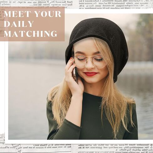 طقم قبعات بيني من الكتان للنساء والرجال من Chicingyou - قبعة شتوية مترهلة، نسيج ناعم من الألياف الطبيعية لتوفير الراحة، بيج وأسود in Saudi Arabia