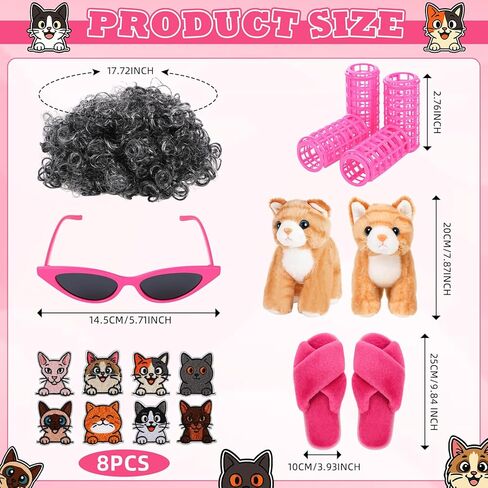 Chicingyou 18 Pcs Halloween Cat Lady Costume for Women Robe Old Lady Wig Slippers Glasses Curlers Plush Stuffed Cat Patches Hair Net for Women Lovers Cosplay Halloween Themed Parties Rose Red in Saudi Arabia
