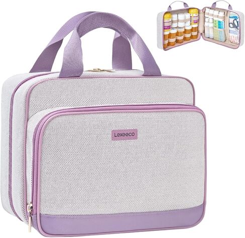 Lexeeco Travel Medicine Organizer Bag, Pill Organizer Case,Carrier for Medications,Vitamins,Fish Oil and Medical Supplies Pill Bottle Organizer and Home Storage Med Bag(Purple) in Saudi Arabia