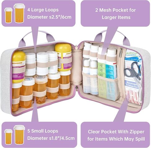 Lexeeco Travel Medicine Organizer Bag, Pill Organizer Case,Carrier for Medications,Vitamins,Fish Oil and Medical Supplies Pill Bottle Organizer and Home Storage Med Bag(Purple) in Saudi Arabia