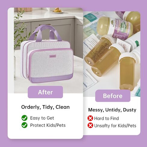 Lexeeco Travel Medicine Organizer Bag, Pill Organizer Case,Carrier for Medications,Vitamins,Fish Oil and Medical Supplies Pill Bottle Organizer and Home Storage Med Bag(Purple) in Saudi Arabia