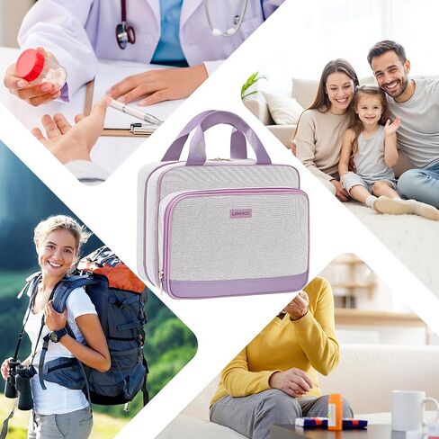 Lexeeco Travel Medicine Organizer Bag, Pill Organizer Case,Carrier for Medications,Vitamins,Fish Oil and Medical Supplies Pill Bottle Organizer and Home Storage Med Bag(Purple) in Saudi Arabia