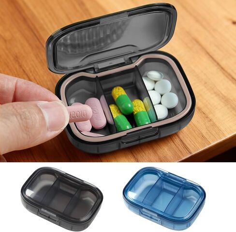 2 Pack Pill Organizer Case Portable Travel Pill Box Compact Medicine Organizer Container for Daily Pills and Vitamins(Black,Blue) in Saudi Arabia