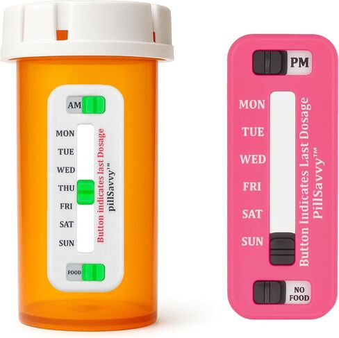 جهاز تعقب حبوب الدواء اليومي PillSavvy™ - تذكير طبي غير رقمي وقابل لإعادة الاستخدام للزجاجات والمنظمات - سهل الاستخدام، ظهر منحني - تتبع الوصفات الطبية والفيتامينات والمكملات الغذائية وأدوية الحيوانات الأليفة (أبيض، عبوتان) in Saudi Arabia