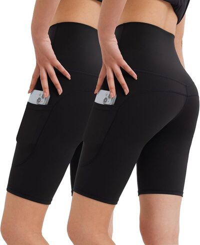 BENO TIGER 2 Pack شورتات لراكبي الدراجات النارية للسيدات مقاس 8 بوصات شورتات للتمرين عالية الخصر مع جيب للتحكم في البطن شورتات لليوجا والجيم in Kuwait