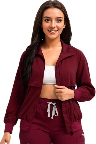 ALIALAVESTA Scrub Jackets long Sleeve Medical Scrub Jackets Soft stretch nurse jacket with side pockets for Unisex Workwear in Saudi Arabia