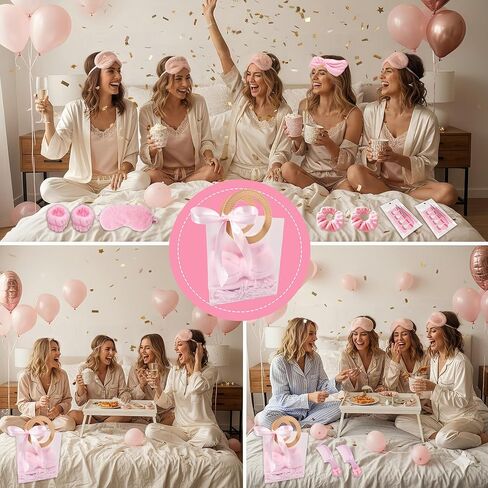 MXQHXZSX 92 Pcs Pink Spa Sleepover Party Supplies for Girls, Include Skincare Headband Set Scrunchie Eye Mask, Mirror Hair, Comb, Nail Care Gift Bags for Spa Slumber Birthday Party Favors Supplies in Saudi Arabia