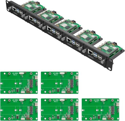 Uctronics 1U حامل رف للتوت PI 5 ، 19 "رف الخادم مع 4 PCIe إلى M.2 NVME SSD ، دعم حتى 4 PI 5 in Kuwait