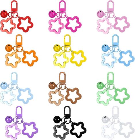 12 Pcs Acrylic Star Keychain with Metal Lobster Colorful Star and Bell Keychain Candy Color Pendant Key Charm Clip for Women Backpack Car Keys (12 Colors) in Saudi Arabia