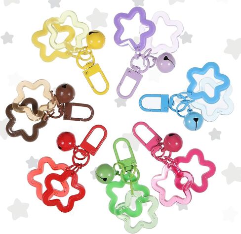 12 Pcs Acrylic Star Keychain with Metal Lobster Colorful Star and Bell Keychain Candy Color Pendant Key Charm Clip for Women Backpack Car Keys (12 Colors) in Saudi Arabia