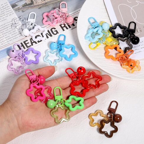 12 Pcs Acrylic Star Keychain with Metal Lobster Colorful Star and Bell Keychain Candy Color Pendant Key Charm Clip for Women Backpack Car Keys (12 Colors) in Saudi Arabia