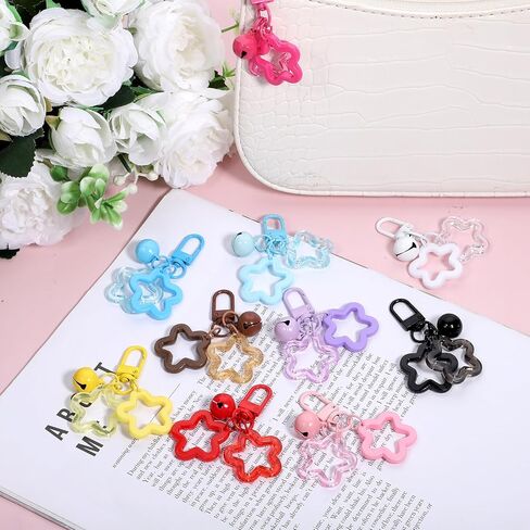 12 Pcs Acrylic Star Keychain with Metal Lobster Colorful Star and Bell Keychain Candy Color Pendant Key Charm Clip for Women Backpack Car Keys (12 Colors) in Saudi Arabia