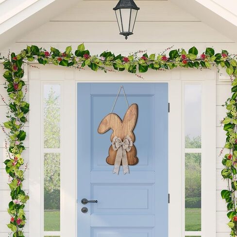 Menkxi Easter Wreath Door Hanger for Front Door Easter Bunny Signs with Bow Bunny Wreath Decor Rustic Spring Wooden Hanging Decorations for Wall Home Indoor Outdoor, 16 X11 Inch in Saudi Arabia