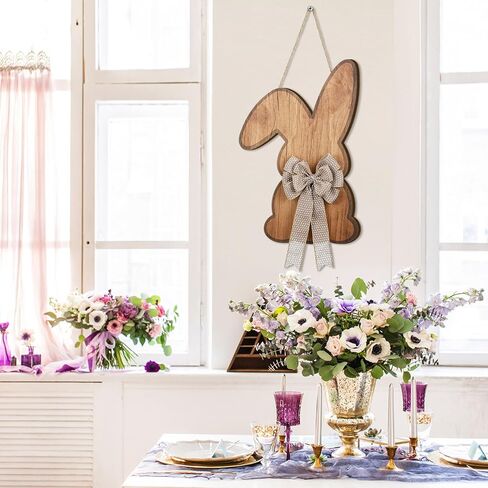 Menkxi Easter Wreath Door Hanger for Front Door Easter Bunny Signs with Bow Bunny Wreath Decor Rustic Spring Wooden Hanging Decorations for Wall Home Indoor Outdoor, 16 X11 Inch in Saudi Arabia