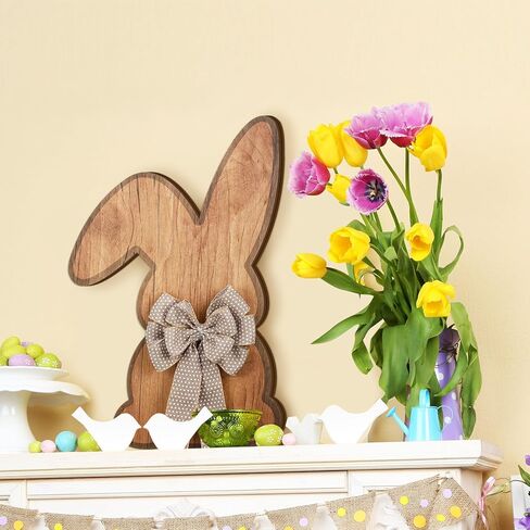 Menkxi Easter Wreath Door Hanger for Front Door Easter Bunny Signs with Bow Bunny Wreath Decor Rustic Spring Wooden Hanging Decorations for Wall Home Indoor Outdoor, 16 X11 Inch in Saudi Arabia
