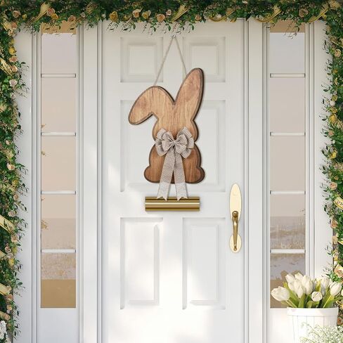 Menkxi Easter Wreath Door Hanger for Front Door Easter Bunny Signs with Bow Bunny Wreath Decor Rustic Spring Wooden Hanging Decorations for Wall Home Indoor Outdoor, 16 X11 Inch in Saudi Arabia