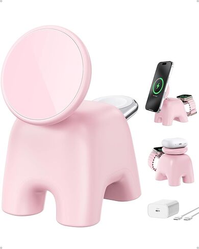 محطة الشحن اللاسلكية مع شحن 15W Fast Mag-Safe لـ iPhone 16/15/14/13/12 ، Stand Magnetic Charging Stand 5W لـ Apple Watch 10 ~ 1/Ultra/SE & Airpods ، 2 في شاحن سفر لاسلكي واحد in Kuwait