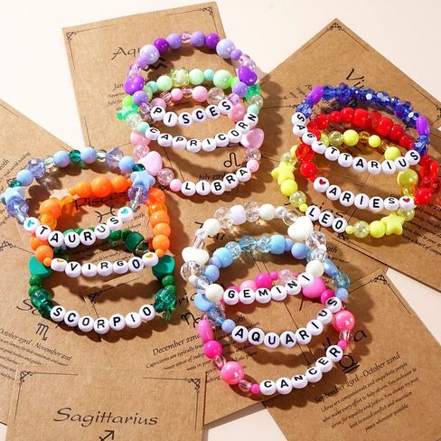 Cute Crystal Zodiac Bracelets for Women Her Luck 12 Constellations Inspiration Colorful Heart Star Beads Bracelet Bohemian Birthday Zodiac Gifts Horoscope Spiritual Bracelet in Saudi Arabia